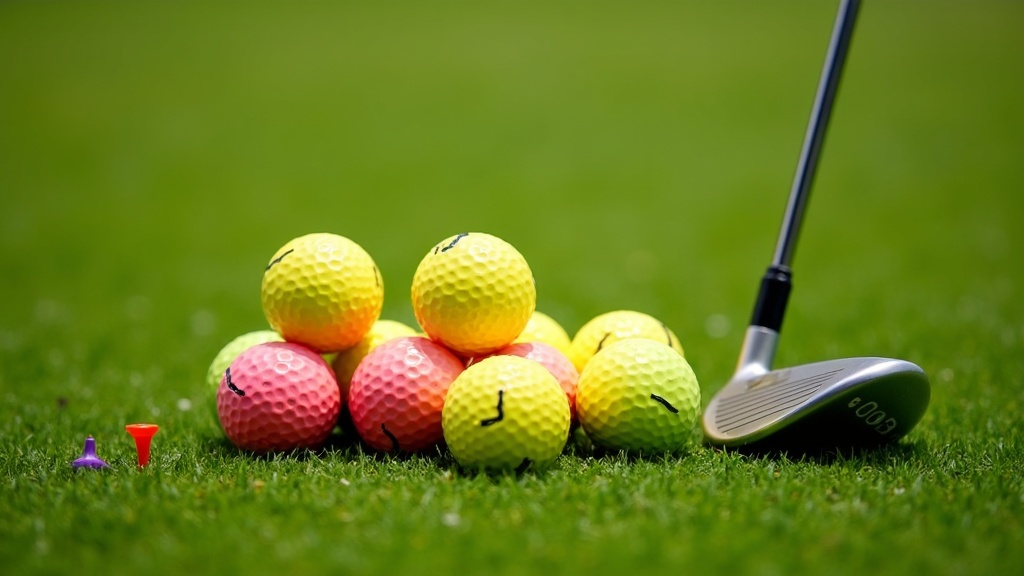 golf balls on a neatly trimmed green fairway